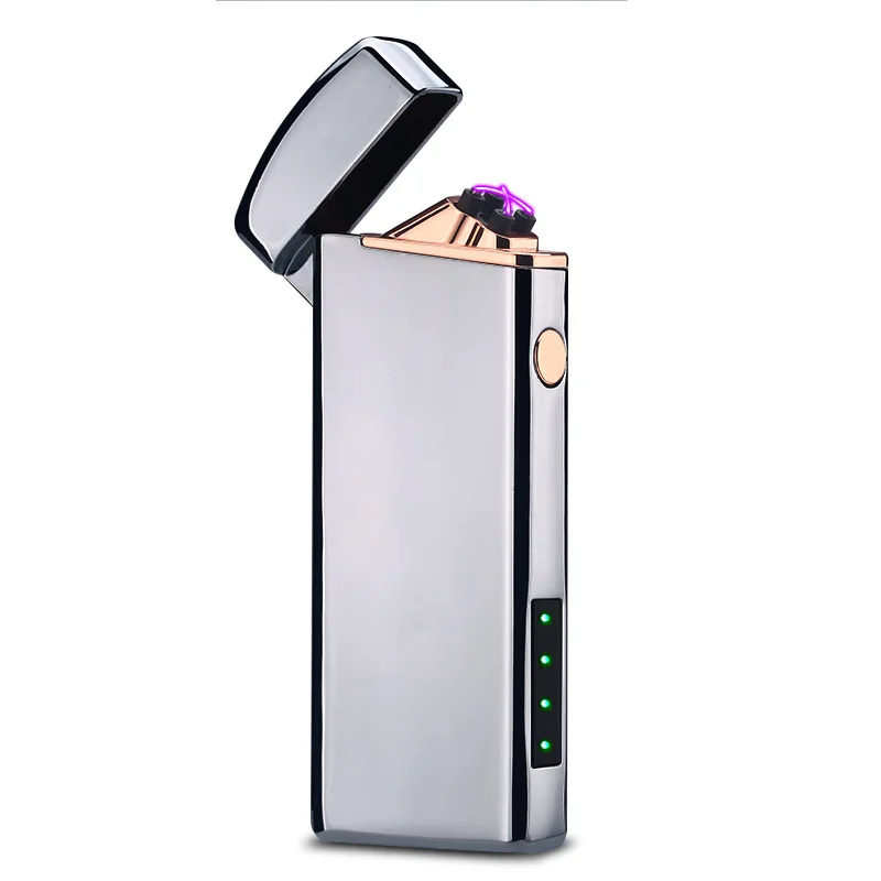 Металлическая ветрозащитная Usb перезаряжаемая двойная дуга плазменная импульсная Электронная зажигалка индикатор батареи сигареты табачные зажигалки