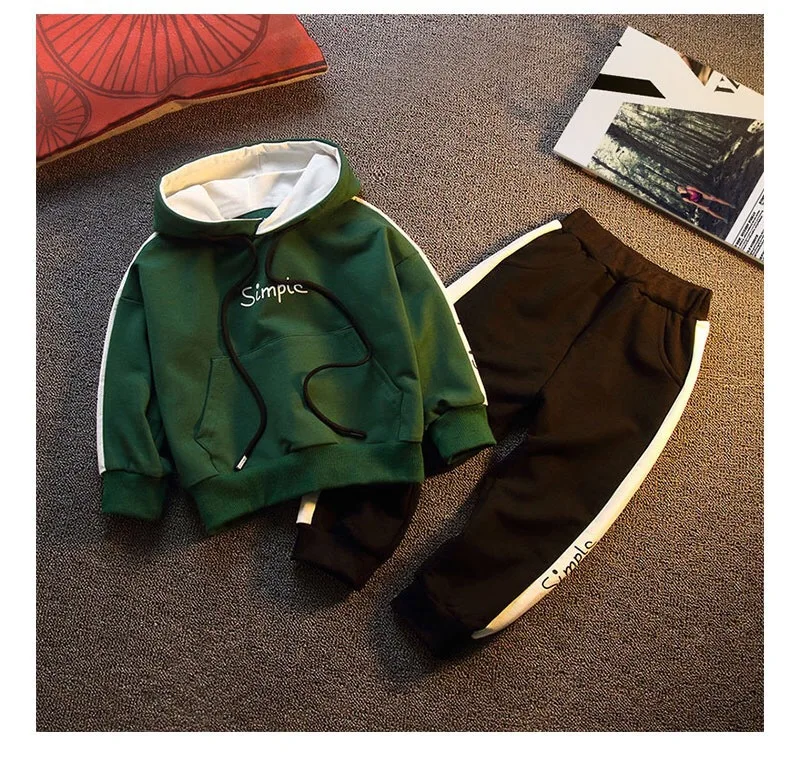 

Spring And Autumn 2019 New Style BOY'S Long Sleeve pin tiao Two-Piece Set Korean-style Fashion Hooded Set