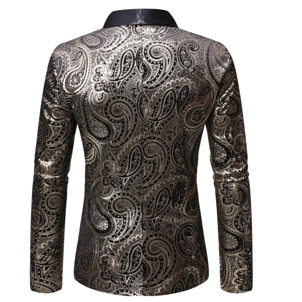 PUIMENTIUA 2019 New Mens Autumn Pirnt Casual Blazers England Style A Buckle Suits Men Blazer Slim Fit Embroidery V-Neck Blazer