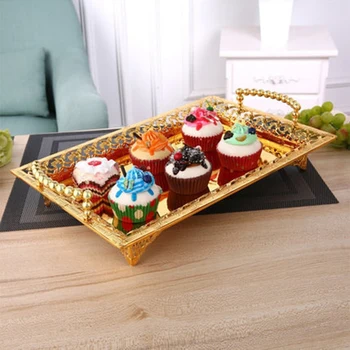 

European Fruit Tray Snack Plate Cake Pan Multi-Purpose Dinning Table Decoration Jewelry Display Holder 30X18cm -Gold