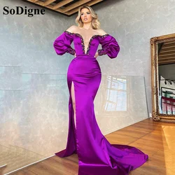 SoDigne Simple Purple Satin Evening Dresses V Neck Stones Long Prom Gowns Lady Formal Special Occasion Dress Custom Made