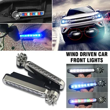 

pcmos LED Car Lights Wind Driven Car Front Lights With Fan Rotation For Car Fog Warning 8x LEDs Exterior Chromium Styling 2Pcs