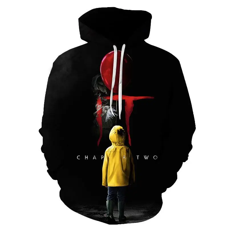 

2019 Horror Movie IT Clown 3D Printed Hoodie Sweatshirts Men Women Freddy Jason Thriller Film Pullover Casual Oversized Hoodies