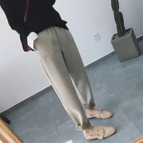 Повседневные женские брюки, свободные штаны-шаровары, осенние и зимние женские штаны в Корейском стиле длиной до лодыжки, штаны с высокой талией 6993 50 - Цвет: oat
