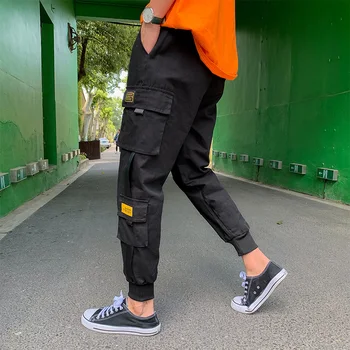 

2020 overalls men's fashion brand casual pants loose feet tied summer pants Korean Fashion Hong Kong style Harlan pants