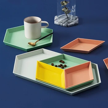 

4pcs Polygon Storage Tray Plastic Fruit Food Dessert Display Plates Desktop Dishes Pots Trays Base Breakfast Tray Decorations