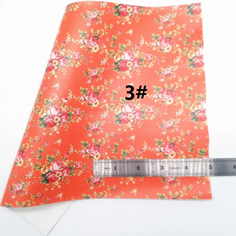 ORANGE Glitter Fabric, Rose Flowers Printed Faux Leather, Synthetic Leather Fabric Sheets For Bow A4 8"x11" Twinkling Ming XM355