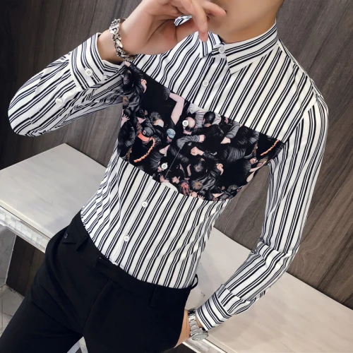 Модная мужская рубашка в полоску, Camisa Masculina, приталенная рубашка с длинным рукавом, деловая уличная одежда, официальная мужская одежда - Цвет: Белый