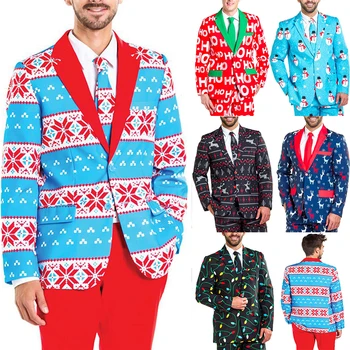 

Men Blazer Christmas Floral Print Fashion Suit Party Coat Casual Slim Fit Blazer Buttons Coat Painting Blazers Jacket
