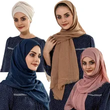 Рекламная распродажа! Простой цвет, женский шарф, африканская повязка на голову, макси, морщинка, облако, хиджаб, мусульманский длинный платок, мягкий палантин, обертывание, 180X95 см