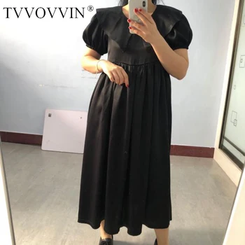 

loose Women Black Brief Pleated Split Temperament Long Dress Short Sleeve Loose Fit Fashion Tide Spring Summer 2020 VOEV