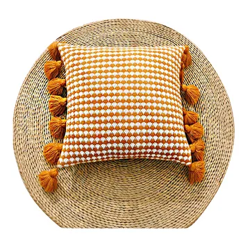 

New knitted yarn dyed tassel pillow high quality fashionable home decoration cushion Shell