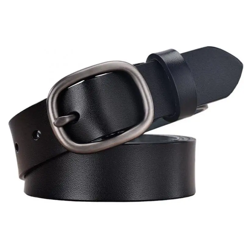 

New round buckle leather women's belts wild simple women's thin belts fashion pin buckle thin belts European and beautiful belts