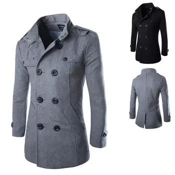 

Outwear Men's Woolen Coat Fashion Business Casual Jacket Men's Youth Long Double Breasted Slim Coat Woolen Top Trench
