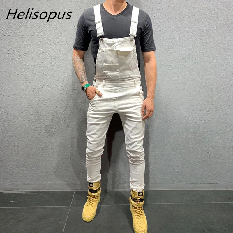 Helisopus новые модные мужские рваные джинсы, комбинезоны, повседневные облегающие джинсовые комбинезоны с нагрудником