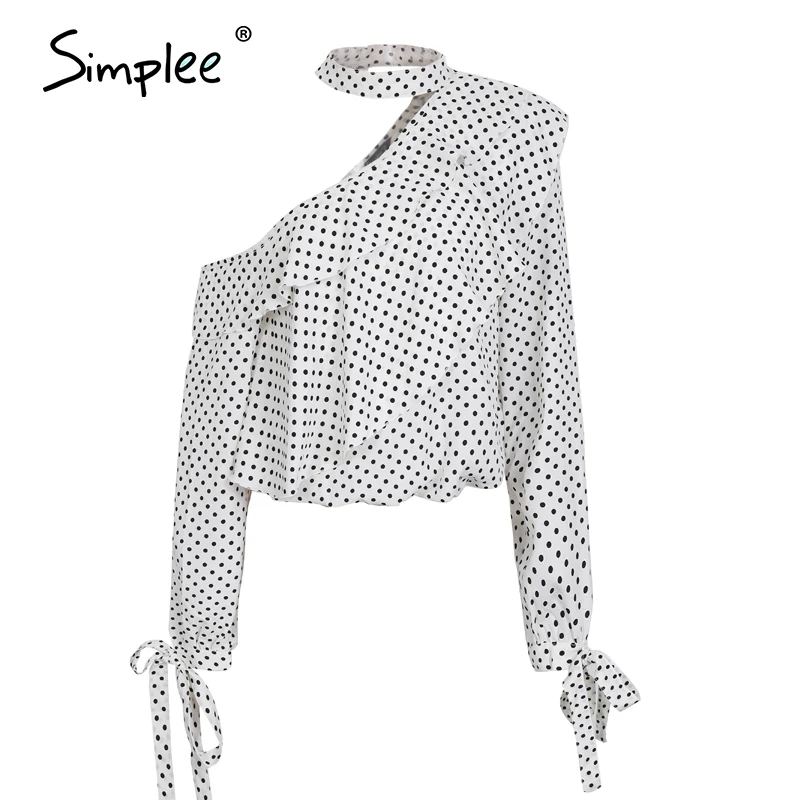 Женская блузка Simplee в горошек винтажная шифоновая с открытым плечом рюшами
