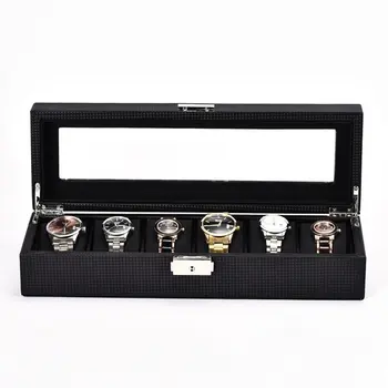 

Luxury 6 Grids Fashion Wooden Watch Box Carbon Fibre Pattern Watch Storage Box Watch Display Slot Case Box Case