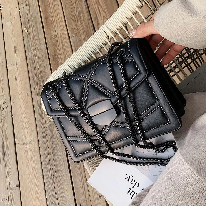 

Rivet Thread Shoulder Bags for Women 2019 Luxury Brand Designed Square Flap Female Leather Messenger Crossbody Bag Luis Vuiton