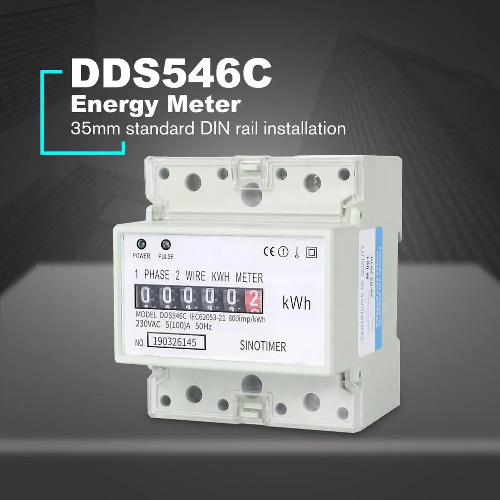 SINOTIMER DDS546C 230VAC однофазный 4P счетчик энергии аналоговый Электрический ваттметр бытовой Электрический измеритель на din рейку