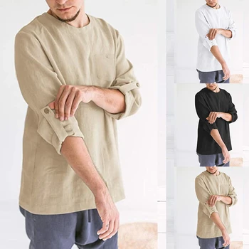

New 2019 Summer Men's Baggy Cotton Linen Solid Multi-Pocket Short Sleeve Turn-down Collar Shirts hawaiian shirt camisa masculina