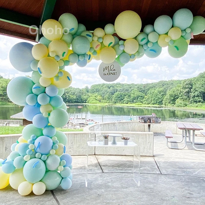 153pcs Blue Green Yellow Macaron Pastel Balloon Arch Kit Baby Shower