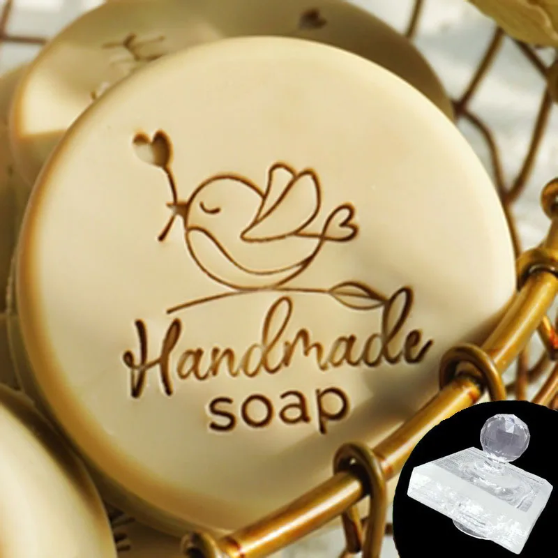 Handmade Soap Stamp with Handle, Transparent Natural Soap Seal, Animal Birds, Alphabet, English Letter, Clear Acrylic