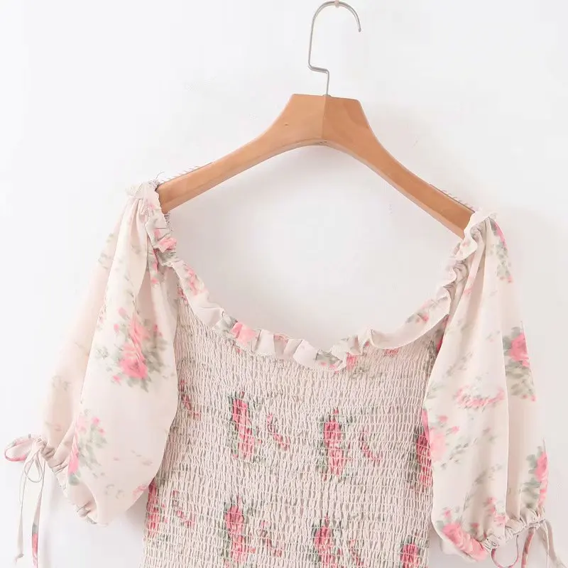 Boho loveshackfancy осеннее платье бежевое с коротким рукавом и оборками тонкое праздничное ins bloggers особый интерес мини-платье женское