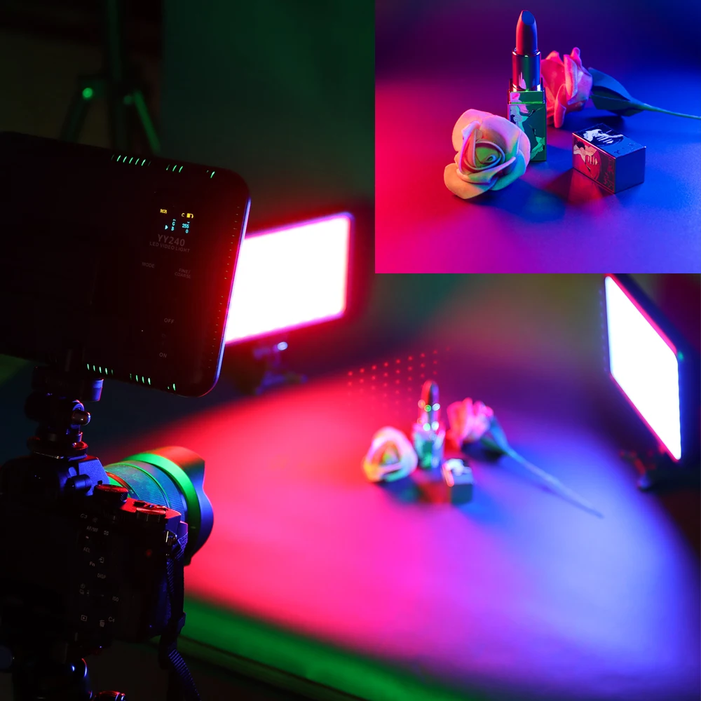 Видео YY240 2500-8500K затемнение RGB светодиодный непрерывный панельный светильник фоновый светильник для камеры видеокамеры полноцветный с 10 светильник ing