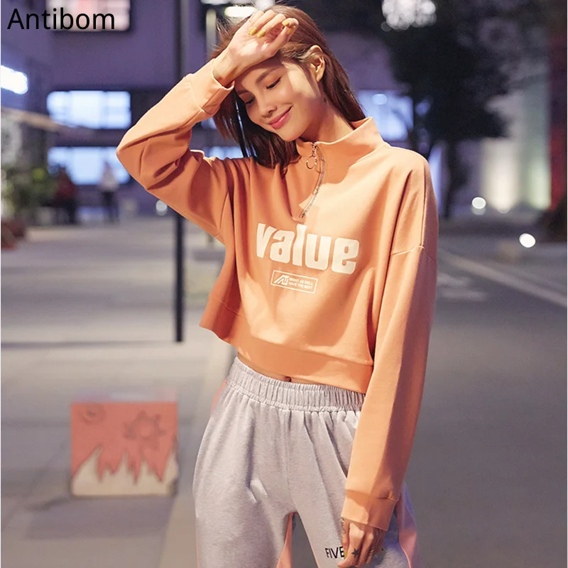 Женский спортивный свитер на молнии Свободный пуловер с длинным рукавом и