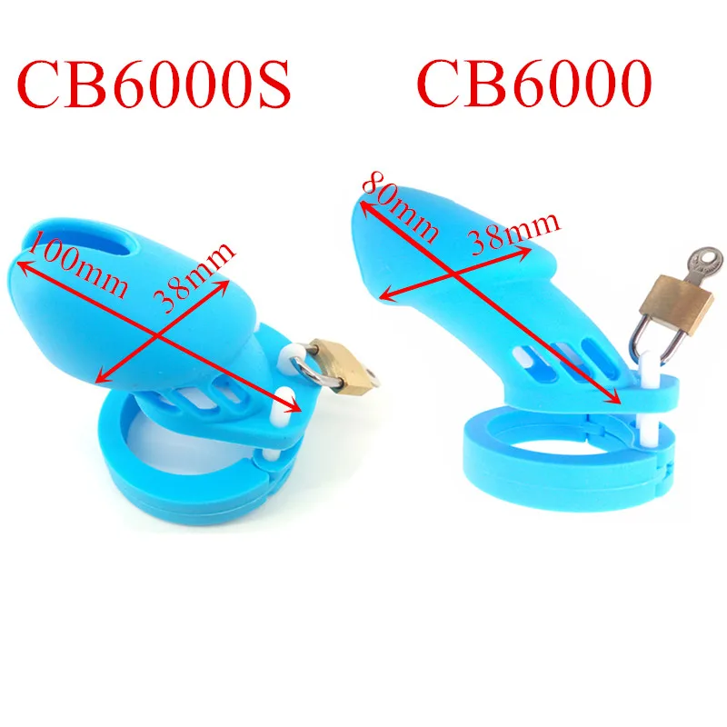 Male CB6000 CB6000S Wearable Silicone Cock Cage Blue Strap On Chastity Cage with 5 Base Rings Penis Cage Sex Toy for Men G7-2-30