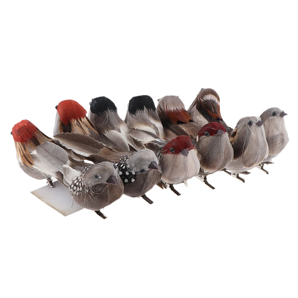 Artificial Bird Feathered Realistic Sparrow Garden Tree Decor Ornament/12Pcs