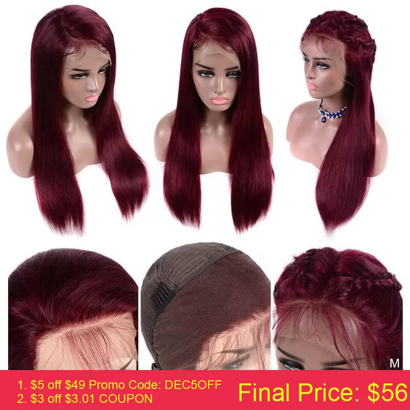 

JYZ Burgundy 99J 13x4 Lace Front Human Hair Wigs With Baby Hair 150% 180% Straight Pre Plucked Hairline Wig Brazilian Remy Wigs