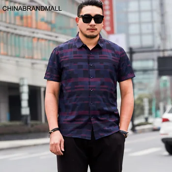 

Men Plus Fat Plus Size Leisure Grid Printing Short Sleeve Shirt Young Men Fat Man Short Sleeve