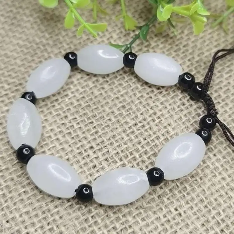 Genuine Natural White Jade Bracelet Women Men Jades Stone Beads Elastic