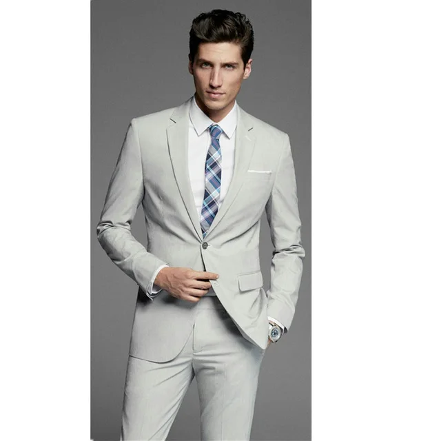 

Slim light gray men's suits business suits groom tuxedo custom lapel business casual suits (jacket + pants)