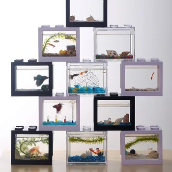 

1pcs Aquarium Creative Multicolor Stackable Building Blocks Ecological Tank Small Pet Box Fish Tank Decor Home Office DIY Tank