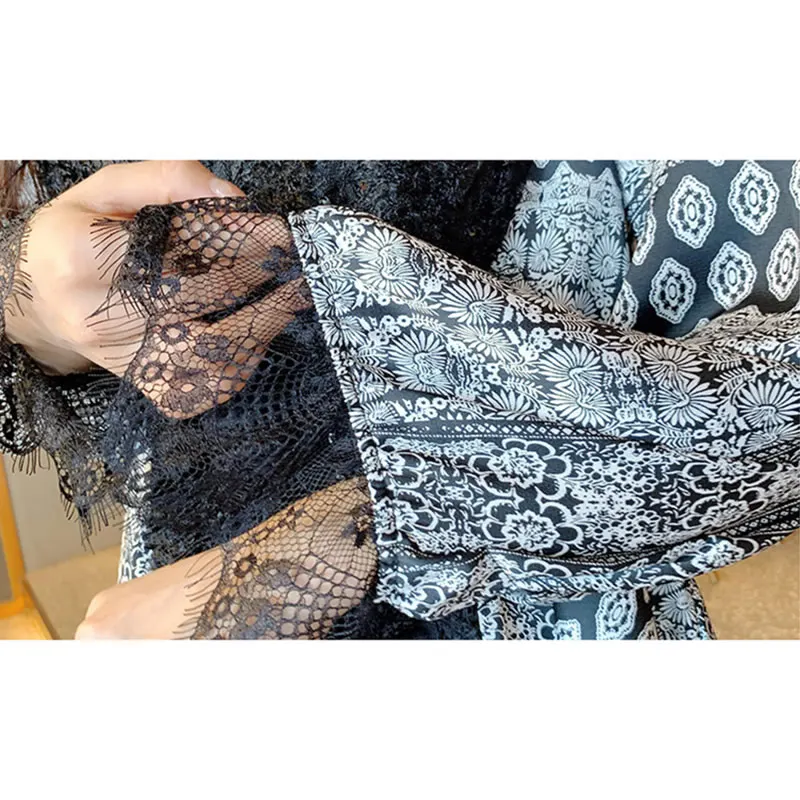 XITAO, леопардовая кружевная блузка, модная, новая, женская, из кусков, элегантная, маленькая, свежая, повседневная, длинный рукав,, весенняя, миноритарная рубашка, GCC3282