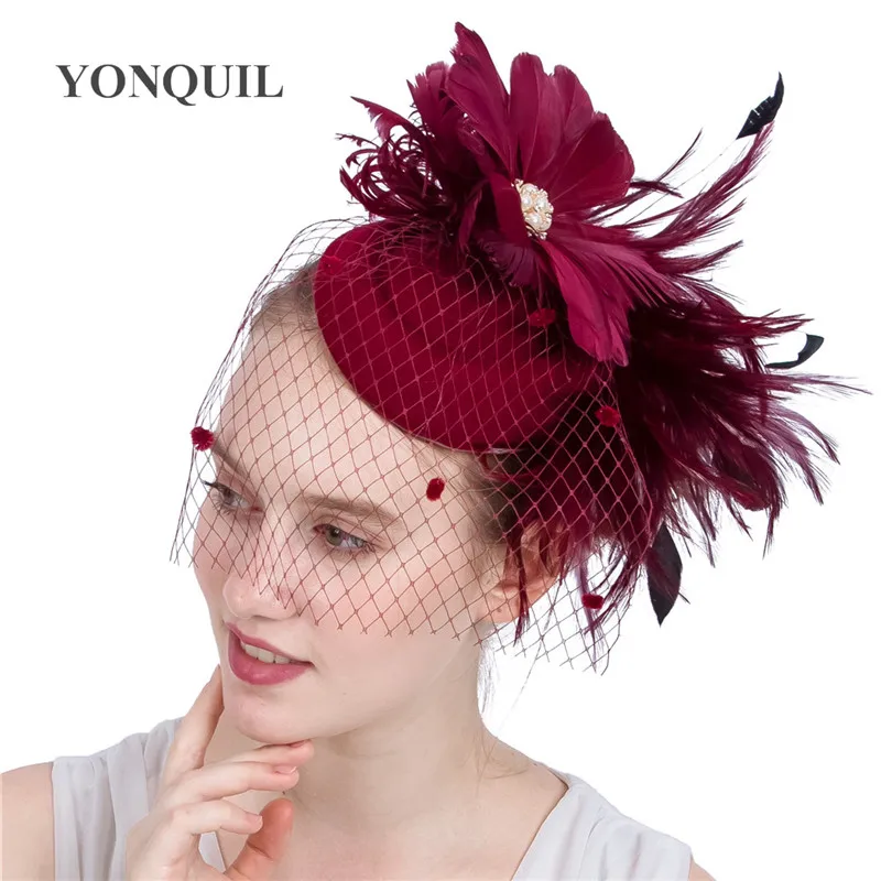 С перьями и цветами для таблеток различных мероприятий Шапки свадебная фата с