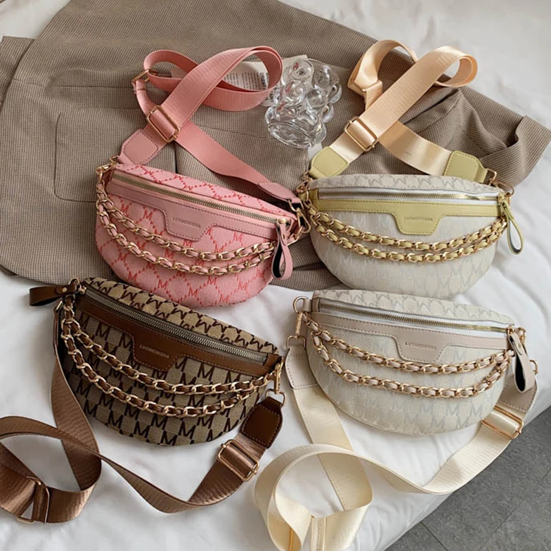 с доставкой Vintage Chain PU Leather Crossbody Bags For Women 2021summer Small Waist bag Shoulder Simple Bag Lady Chest Handbags