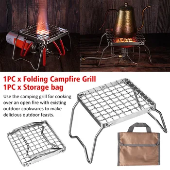 

For Camping Stainless Steel Campfire Folding Grill Picnic Mini Barbecue Tool With Storage Bag Outdoor Portable Home Backpacking
