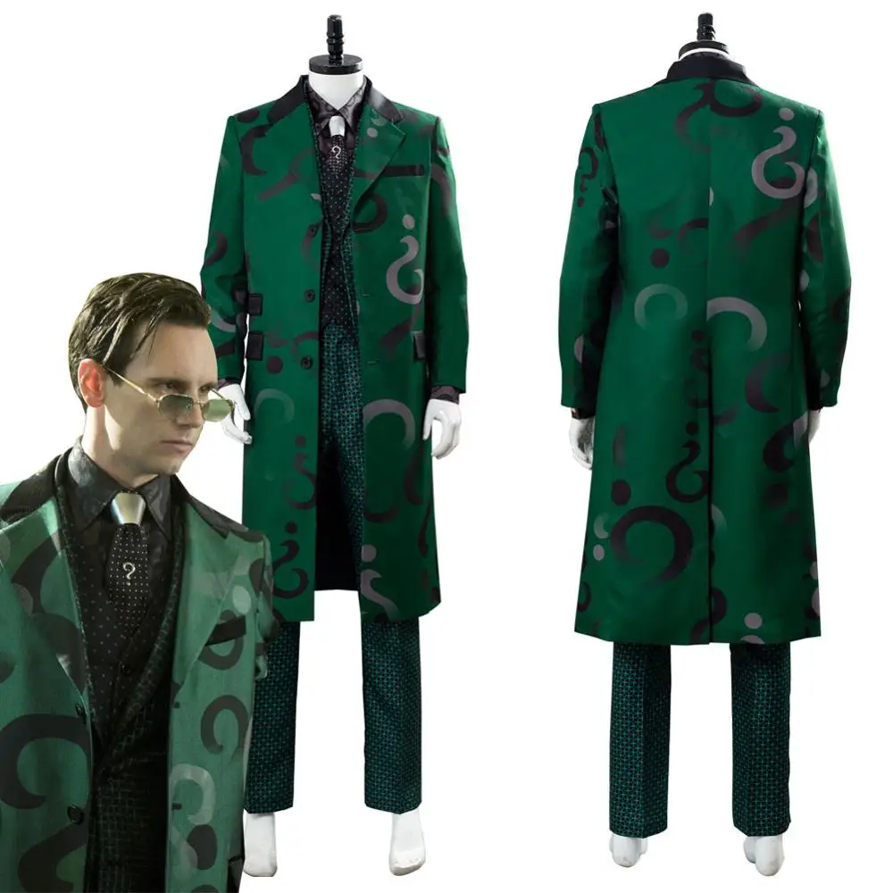 Gotham сезон 5 The Riddler Косплей Эдварда Nygma Костюм Униформа полный костюм зеленый Косплей Костюм для взрослых