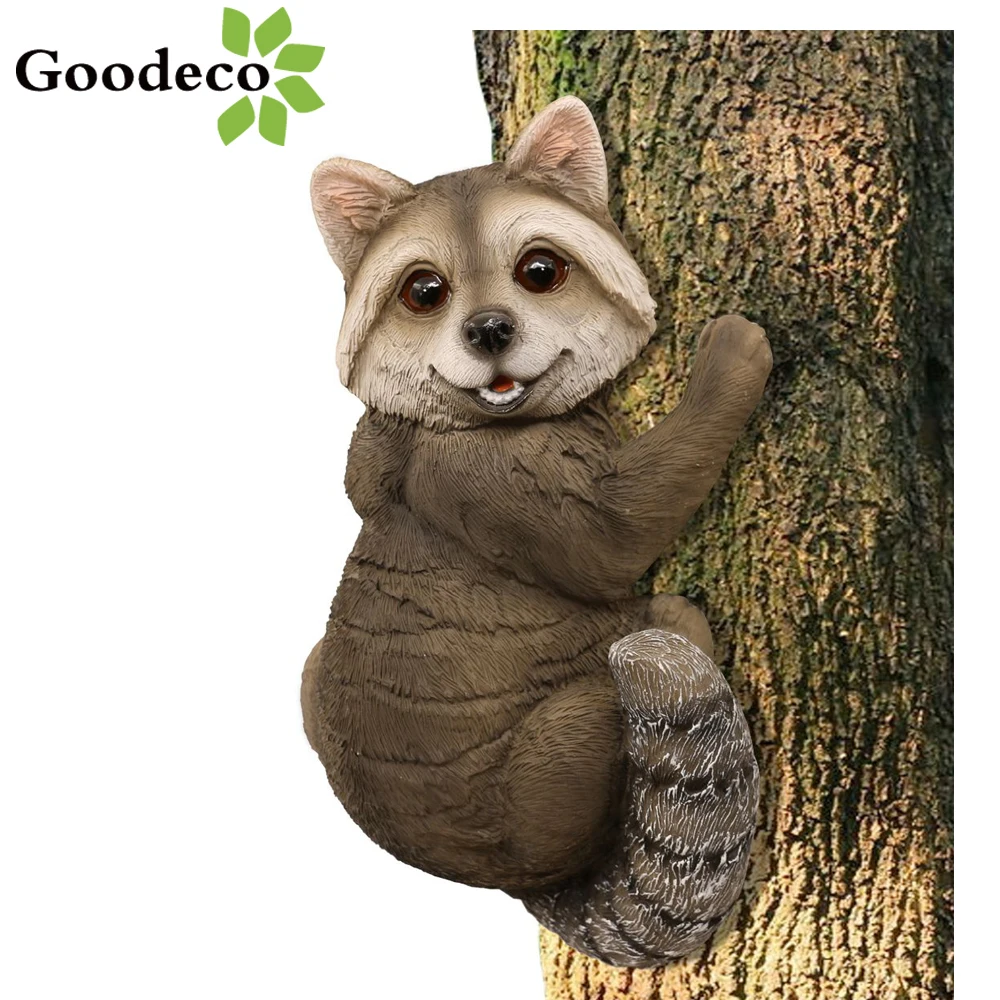 Goodeco-estatuas para jardín árbol exterior de mapache, figuritas de animales, adornos, escultura de árbol de Jardin, decoración del hogar