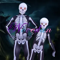 Костюмы для косплея на Хэллоуин, одежда с изображением скелета, ролевые игры для взрослых, одежда для родителей и детей, облегающий костюм