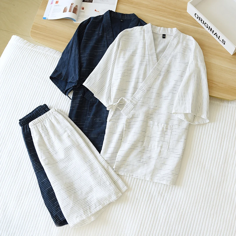 Pijamas de estilo japonés para hombre, ropa de dormir Kimono, de algodón, de manga corta, holgada, a la moda, 2022|Sets de pijama de hombres| AliExpress