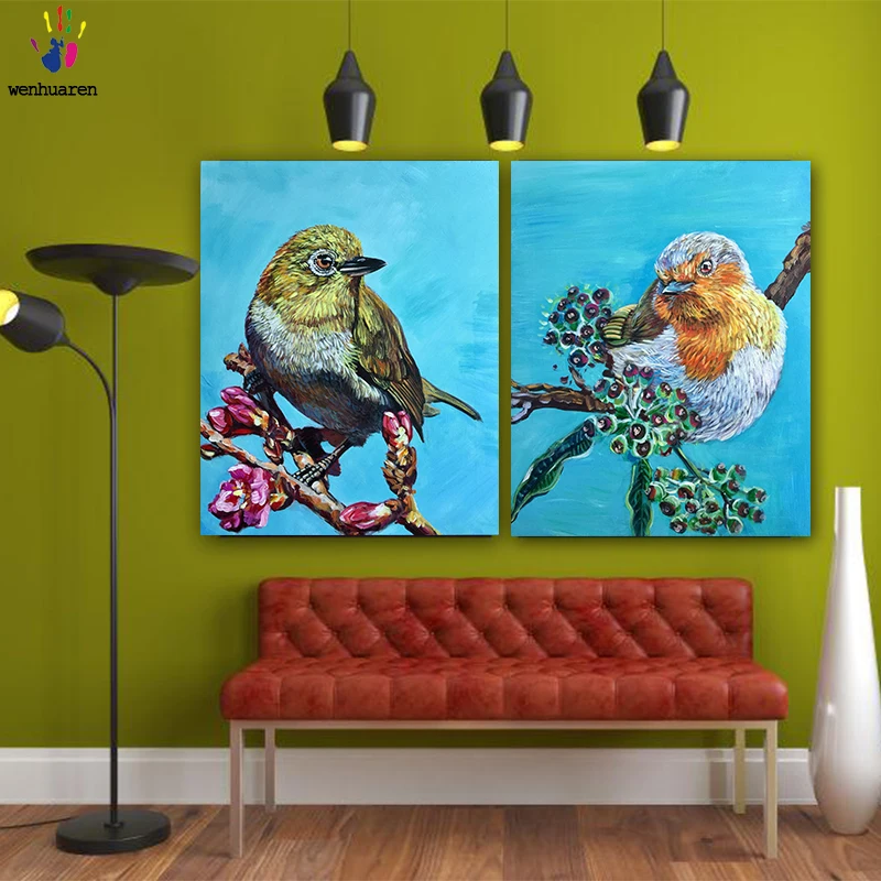 DIY картинки для раскраски по номерам с цветами Птица на дереве картина Рисование