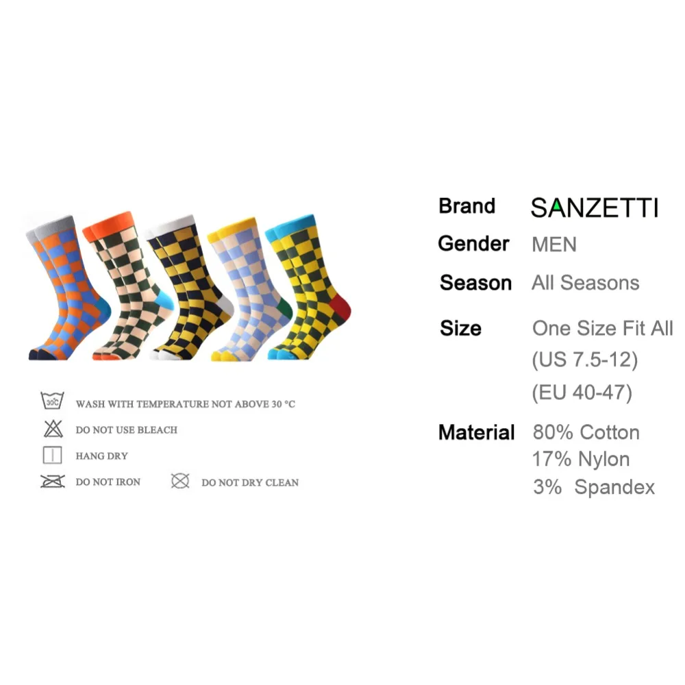 SANZETTI 5 пара/лот Новые мужские повседневные носки из чесаного хлопка носки с геометрическим рисунком модные носки Harajuku