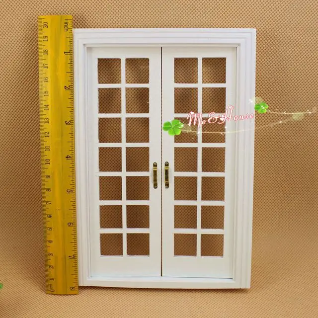 1: 12 кукольный дом мини мебель модель DIY 28 решетка двойная дверь белый