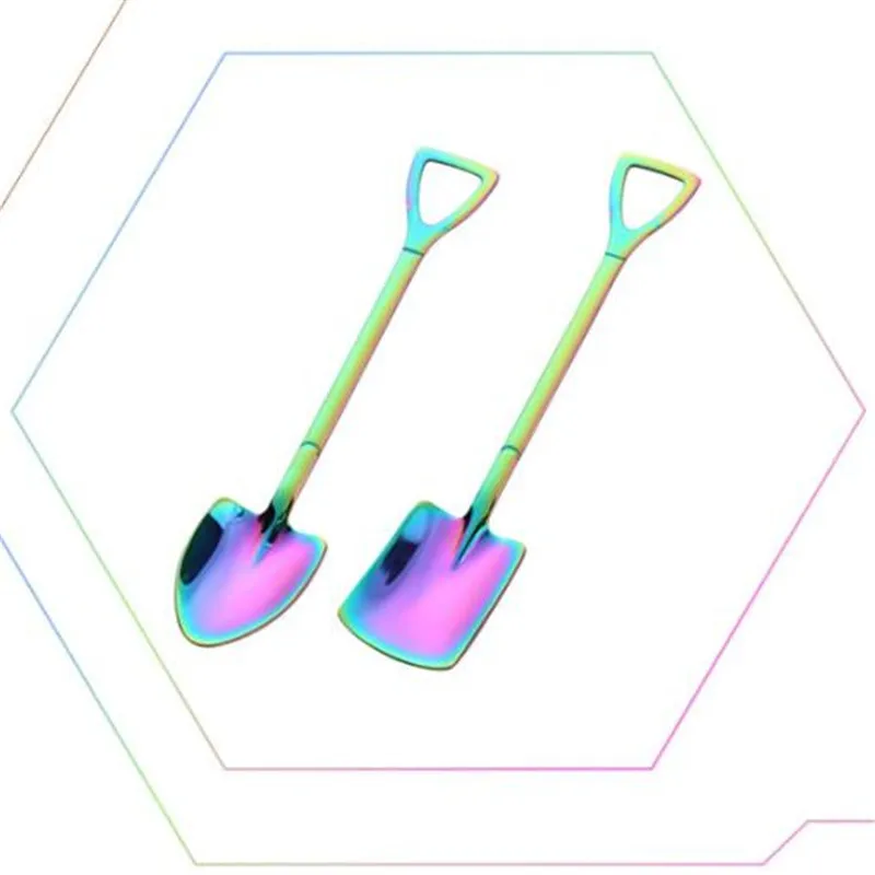 Creative Metal Ice Cream Coffee Spoon Shovel Shape Shell Tea Spoons 2PCS/set stainless steel spoon tea spoon 3 Colors Afternoon Tea Dessert Long Handle Spoon
