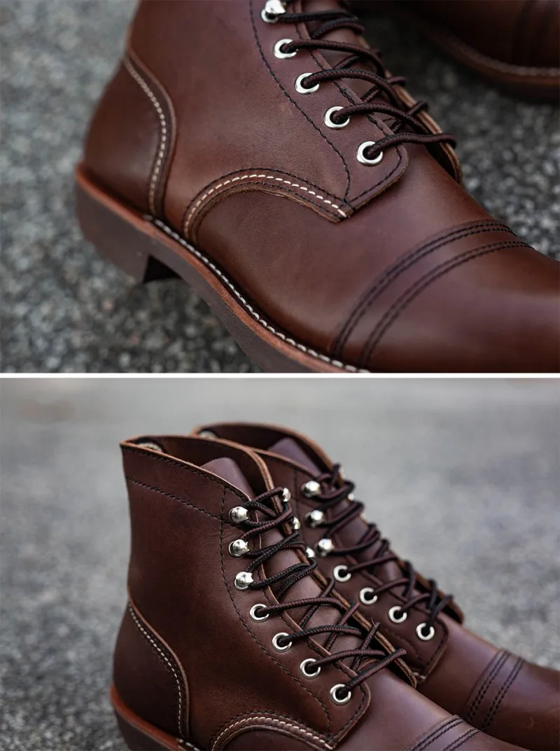 Высокое качество Винтаж Мужские модельные туфли из натуральной кожи; мотоботы; модные, на шнуровке, круглый носок, теплые зимние сапоги мужские короткие грузовой обувь