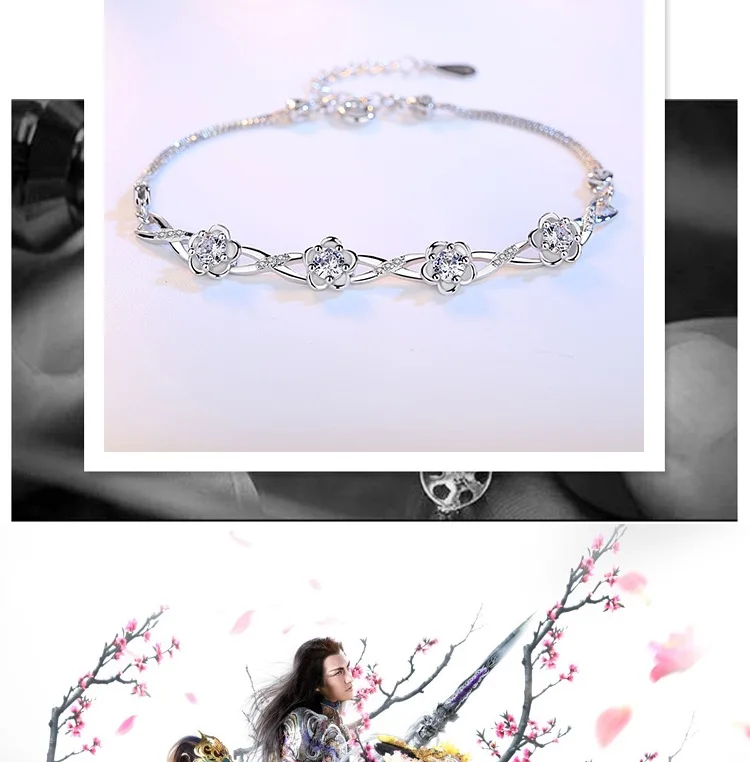 Ювелирные изделия из серебра персикового цвета, 925 пробы браслеты в стиле ретро, фиолетовые серебряные браслеты для женщин, браслет дружбы